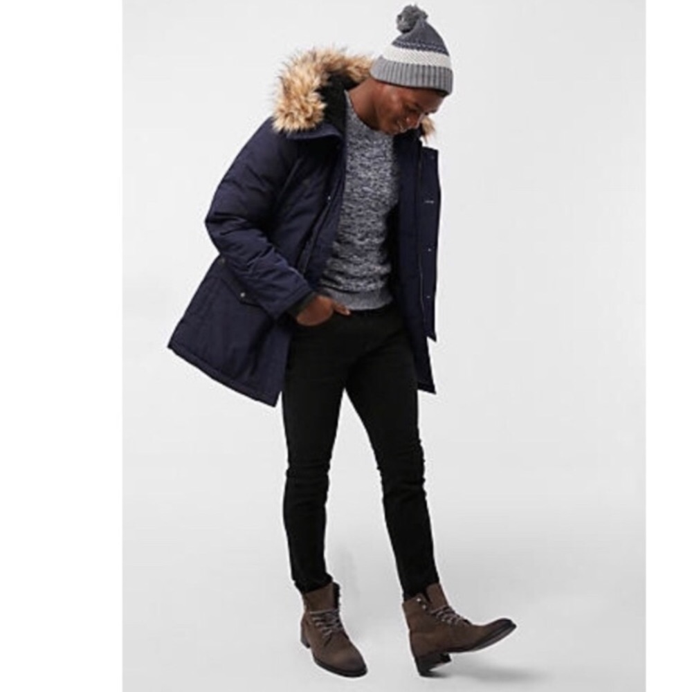 Express Men Faux Fur Hooded Parka Water resistant
